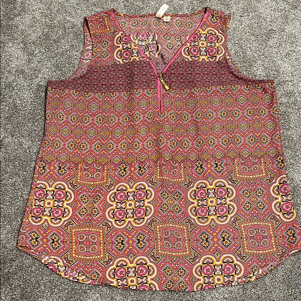 Tacera Multicolor Sleeveless Blouse - Pink and Purple
